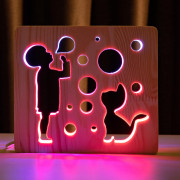 Светильник ночник ArtEco Light из дерева LED "Мальчик и пузыри" с пультом и регулировкой цвета, двойной RGB Светильник ночник ArtEco Light из дерева LED "Мальчик и пузыри" с пультом и регулировкой цвета, двойной RGB