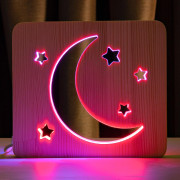 Светильник ночник ArtEco Light из дерева LED "Месяц и звезды" с пультом и регулировкой цвета, двойной RGB Светильник ночник ArtEco Light из дерева LED "Месяц и звезды" с пультом и регулировкой цвета, двойной RGB